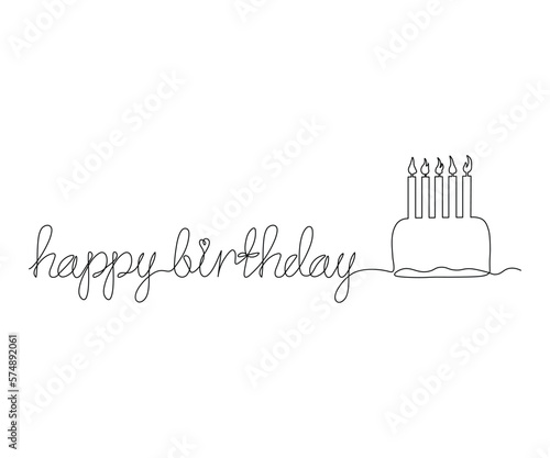 Canvas Print happy birthday inscription and cake with candles  Continuous One Line Drawing