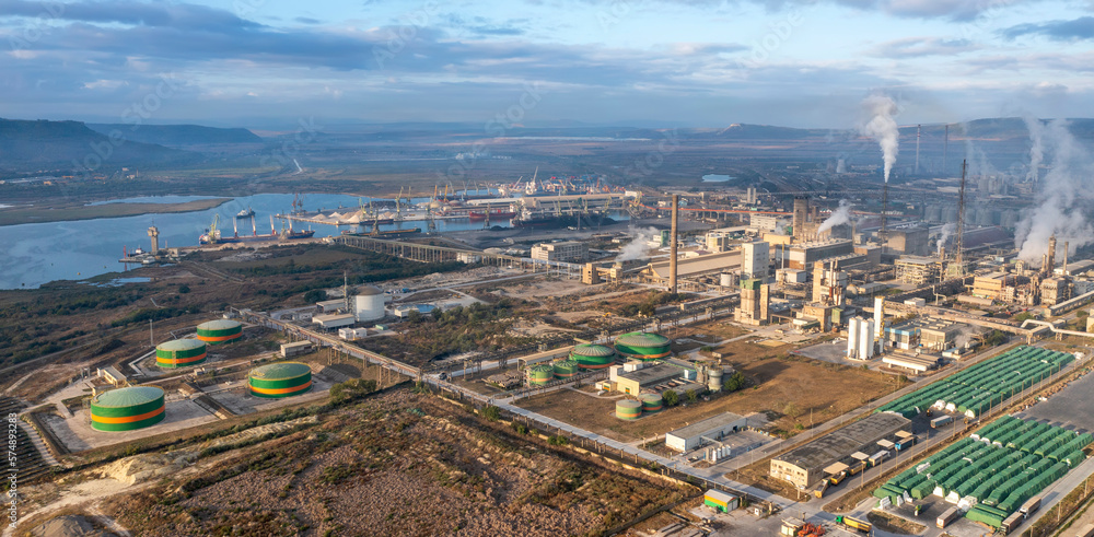 Stunning aerial view panorama of a chemical industrial zone.
