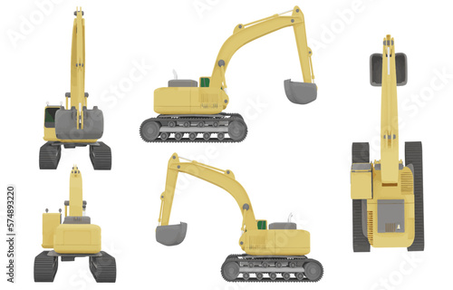 Excavator loader machinery industry illustration set of constructive vehicles and digging machine isolated on background