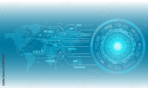 Abstract blue computer technology background with circuit board and  circle tech.Vector illustration
