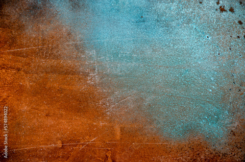 Oxidized copper background. copper oxide patina. natural texture copper material.green and blue copper patina..