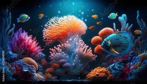 Vibrant and colorful underwater world of the ocean. Generative AI © TensorSpark