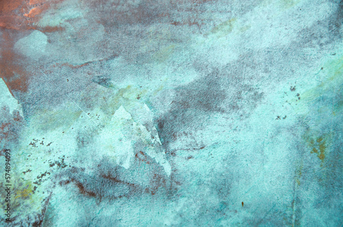 Oxidized copper background. copper oxide patina. natural texture copper material.green and blue copper patina..