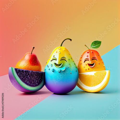  3D Design of Smiling Fruits with Vibrant Colors and Expressive Faces