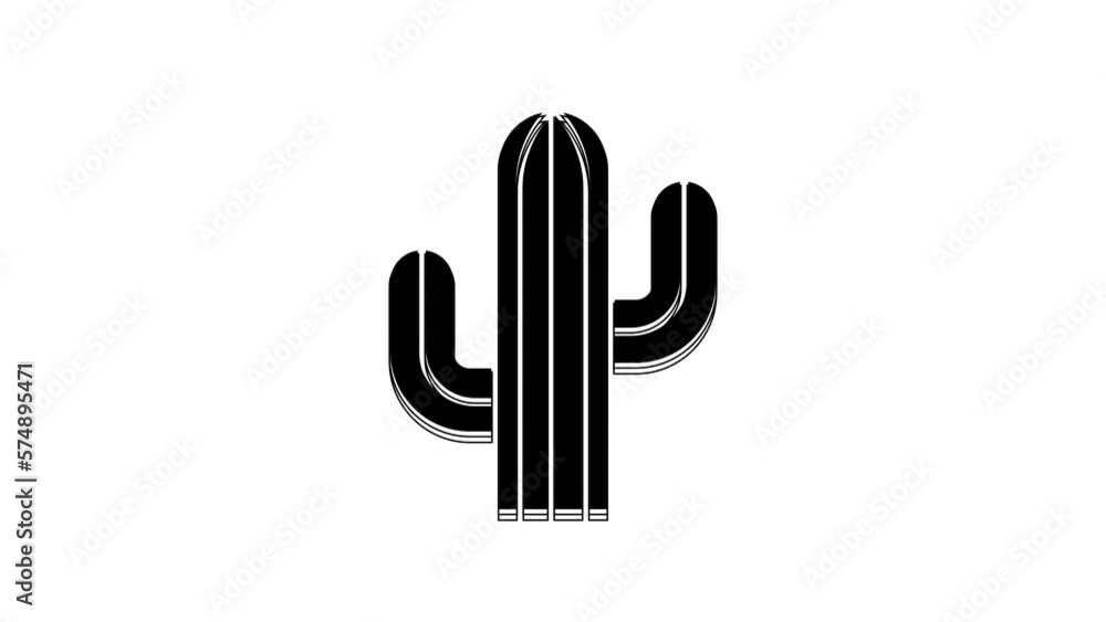 Black Cactus icon isolated on white background. 4K Video motion graphic animation Black Cactus icon isolated on white background. 4K Video motion graphic animation