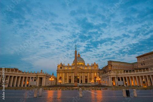 Illuminated Vatican City in Dusk in Rome, Lazio in Italy.