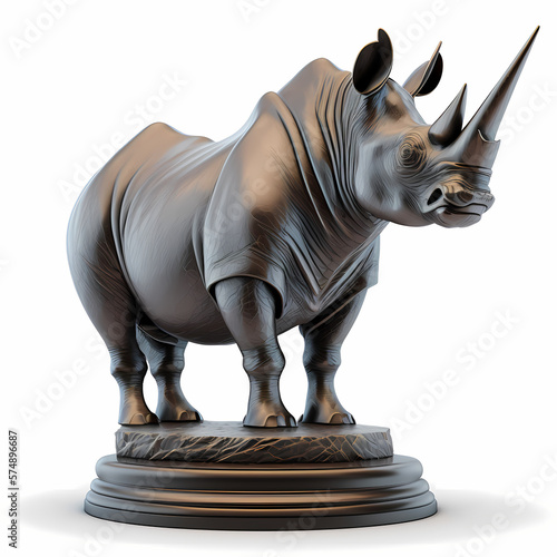 Trophy with Rhinoceros character design. Generative AI