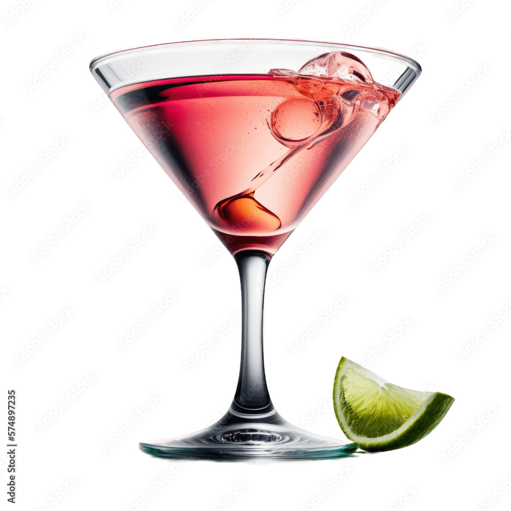 a cosmopolitan cocktail drink, transparent background png - obrazy, fototapety, plakaty 
