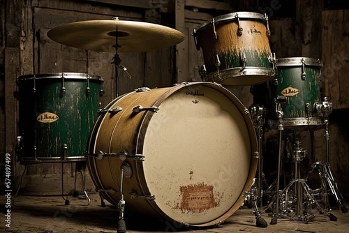 Old vintage drum set, generative ai
