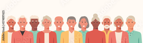 People portraits of senior men and women, older men and women face avatars isolated group, vector flat illustration