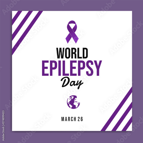 World epilepsy day. Purple ribbon on white background.