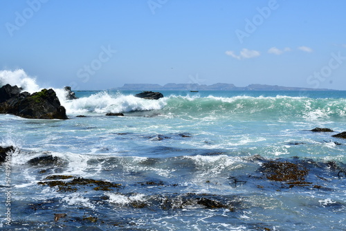 rough sea on rocky pacific coast line chile South America