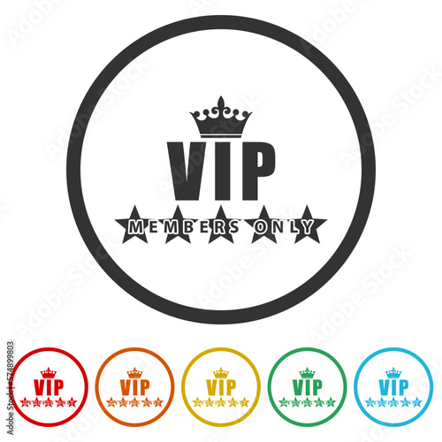 VIP Very Important Person icons in color circle buttons