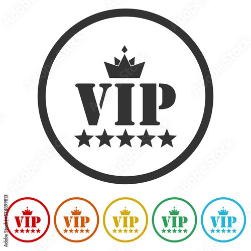 VIP Very Important Person icons in color circle buttons