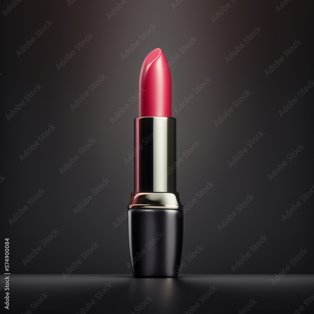 Pink lipstick on dark background and copyspace. Generative AI. Pink lipstick on dark background and copyspace. Generative AI.