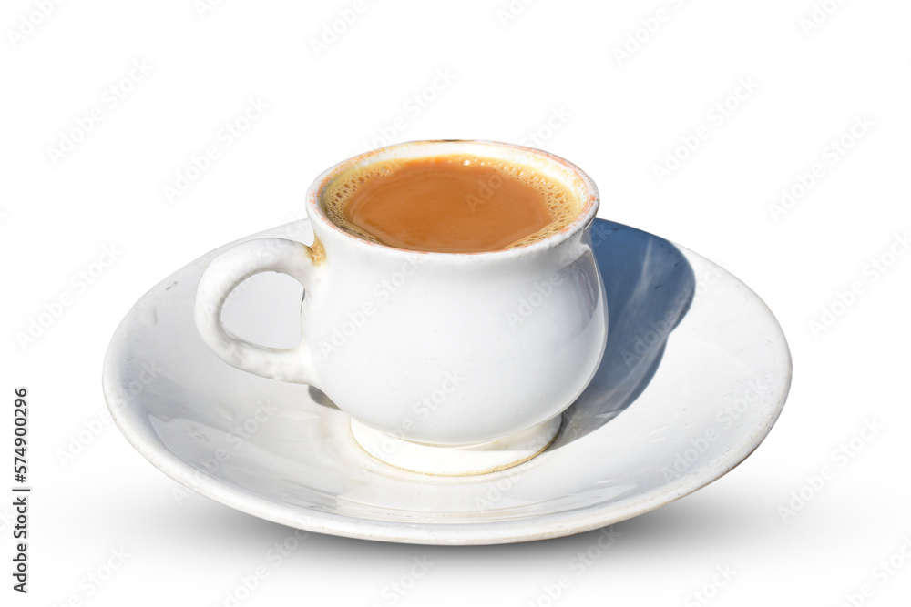 Porcelain cup of tea with milk isolated on white background Porcelain cup of tea with milk isolated on white background