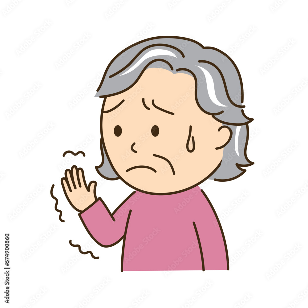 脳卒中により片手が麻痺したおばあさん 脳卒中により片手が麻痺したおばあさん