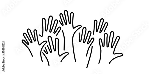 Many hands up icon over white illustration