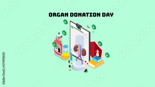 World Organ Donation Day with Kidneys for transplantation 3d animation in 4K UHD 3840x2160 photo