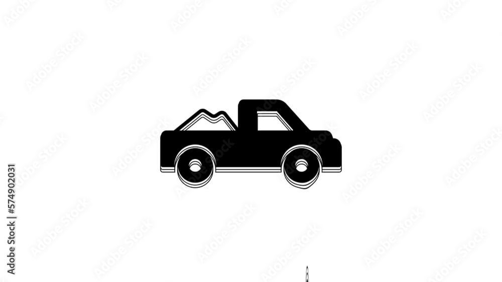 Black Pickup truck icon isolated on white background. 4K Video motion graphic animation Black Pickup truck icon isolated on white background. 4K Video motion graphic animation