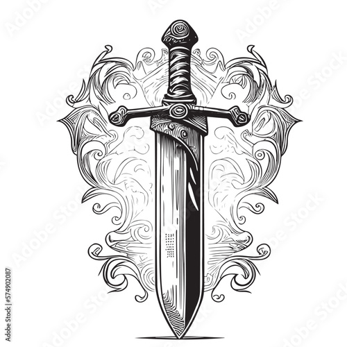 Antique sword hand drawn sketch Vector illustration