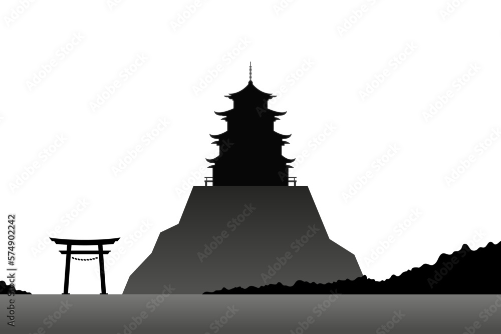 japanese temple hill silhouette