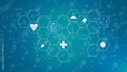 Healthcare and technology concept with icons. Minimal background for pharmaceutical industry, health care business, medicine, medical research and science.