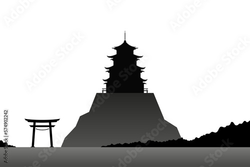 japanese temple hill silhouette