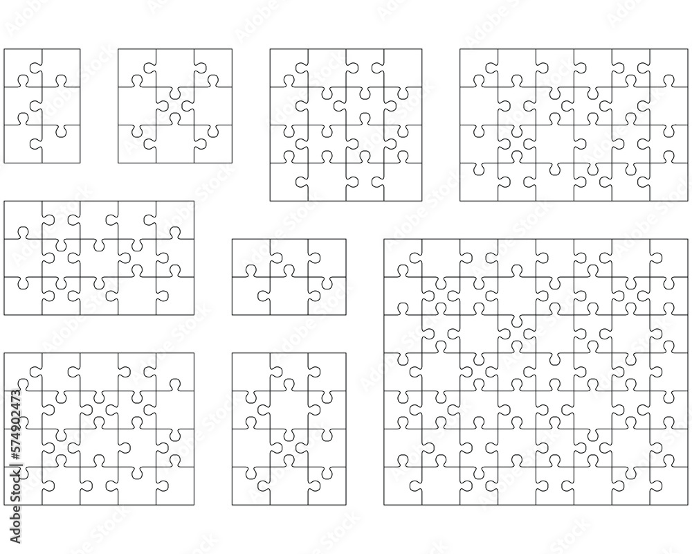 Illustration of nine white puzzles, separate parts Illustration of nine white puzzles, separate parts