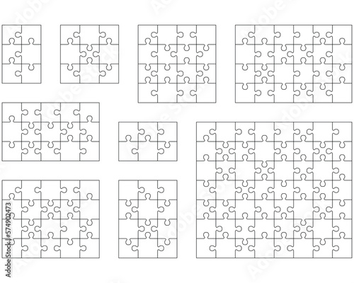 Illustration of nine white puzzles, separate parts	