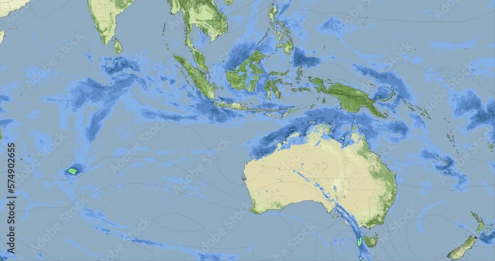 Meteorological map displays precipitation and atmospheric pressure ...
