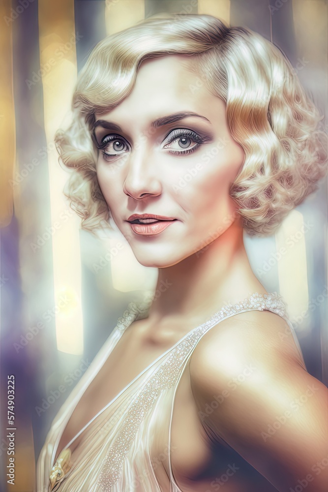 AI generated portrait of Young showgirl wearing bobbed hair in 1920s ...