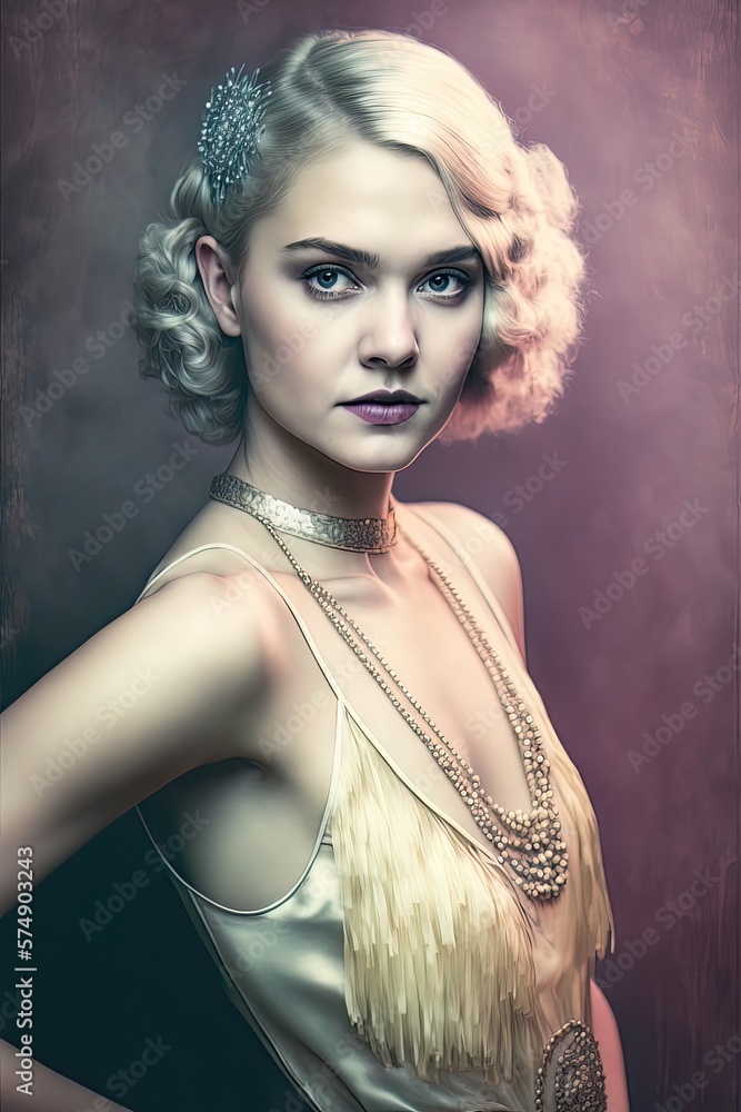 AI generated portrait of Young showgirl wearing bobbed hair in 1920s ...