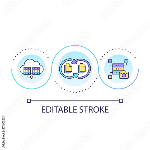 Moving files copies loop concept icon. Disaster recovery approach. Data transfer to cloud storage abstract idea thin line illustration. Isolated outline drawing. Editable stroke. Arial font used