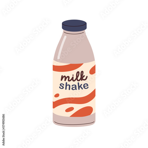 Milkshake, fresh drink in glass bottle. Milk shake, cocktail, summer sweet be...