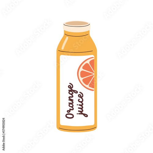 Fresh orange juice in glass bottle. Fruit drink, natural healthy summer bever...