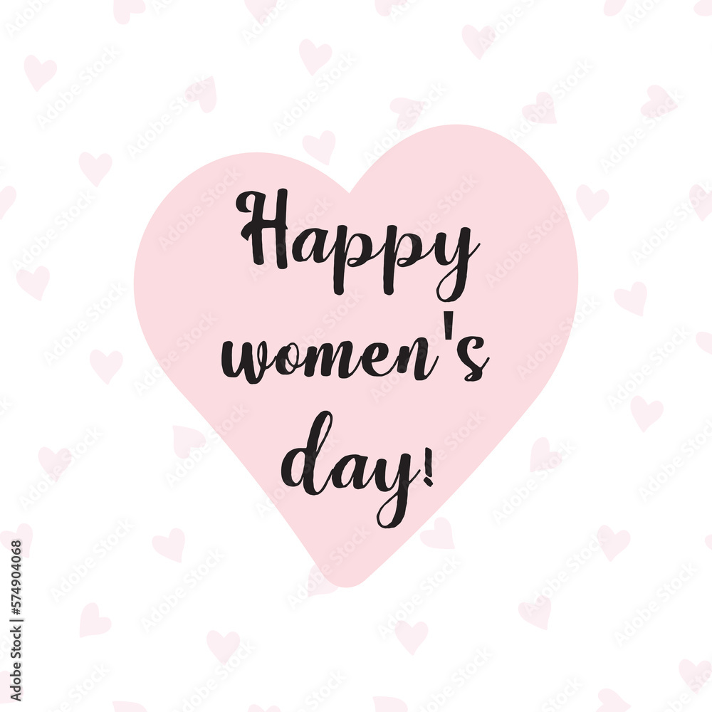 happy women's day beautiful greeting card with hearts