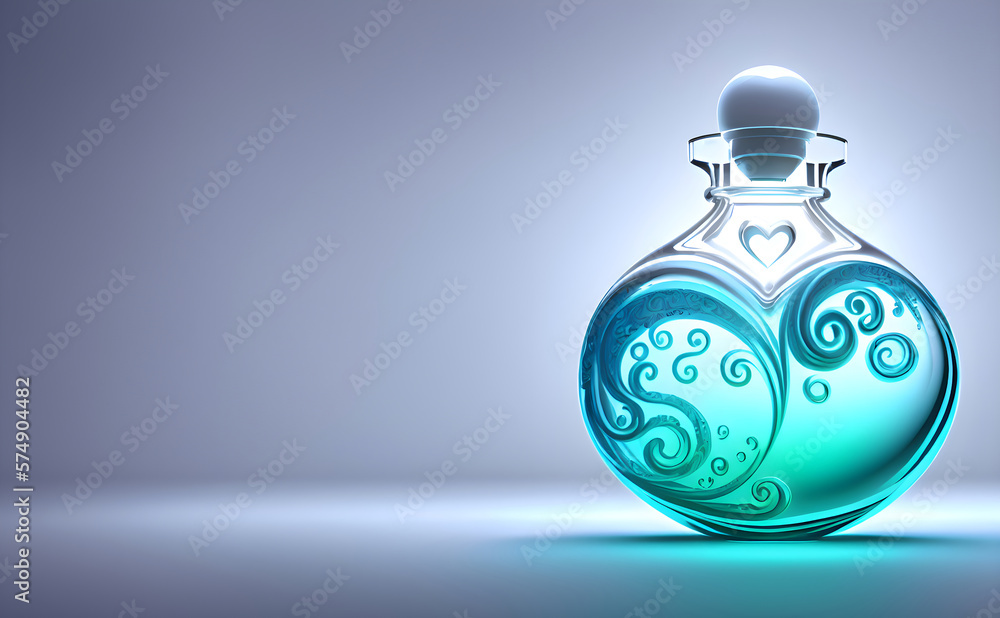 Heart Shaped Perfume Bottle with Blue Liquid Inside created with Generative AI technology