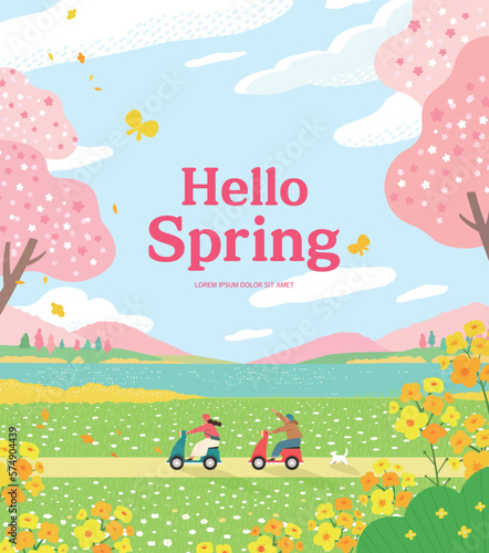 Spring template with beautiful flower. Vector illustration  © 기원 이