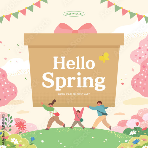 Print op canvas Spring template with beautiful flower. Vector illustration