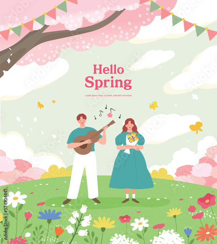 Spring template with beautiful flower. Vector illustration
