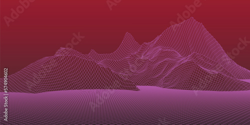 Abstract digital landscape. Wireframe landscape background. Digital landscape for presentations. 3d futuristic vector illustration.