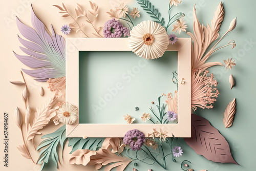 Empty album surrounded by flowers with generative AI