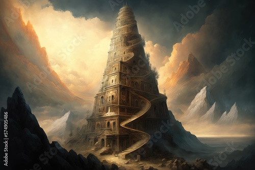 Print op canvas The Tower of Babel and the Myth of Progress Examining the Human Condition in the