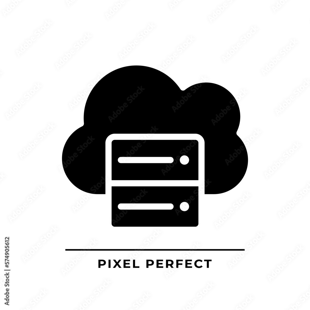 Cloud server black glyph icon. Digital storage for data. Information keeping online resource. Data center technology. Silhouette symbol on white space. Solid pictogram. Vector isolated illustration Cloud server black glyph icon. Digital storage for data. Information keeping online resource. Data center technology. Silhouette symbol on white space. Solid pictogram. Vector isolated illustration