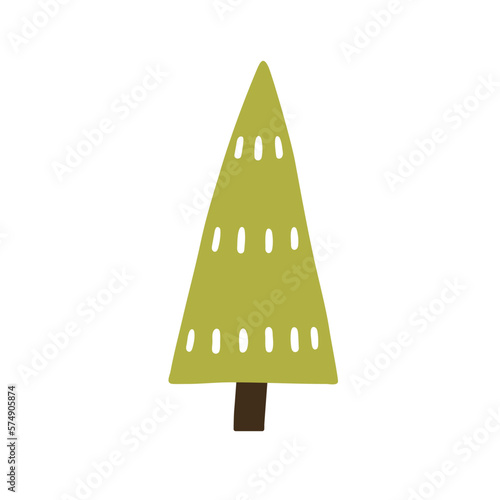 Fir tree in simple childish style. Firtree, primitive doodle conifer plant. N...