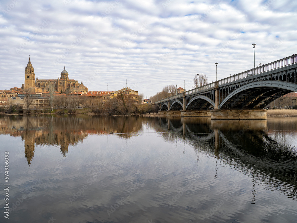 vista de la catedral de Salamanca al otro lado del rio Tormes.