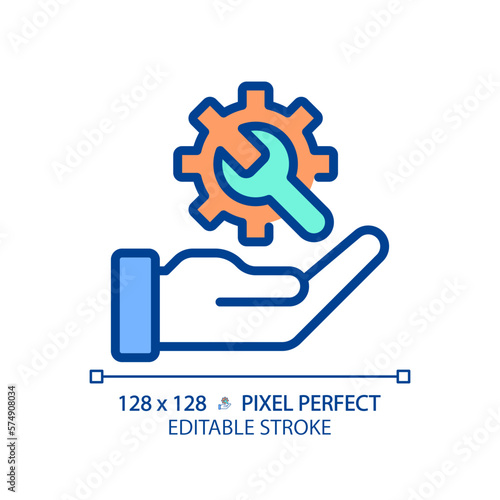 Technical support pixel perfect RGB color icon. Customer service. Professional assistance. Resolve computer problem. Isolated vector illustration. Simple filled line drawing. Editable stroke