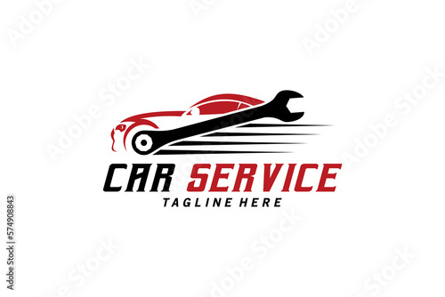 Speed ​​car service logo design, auto repair shop symbol vector illustration