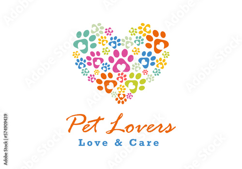 Pet lovers love, and care logo with a heart shape